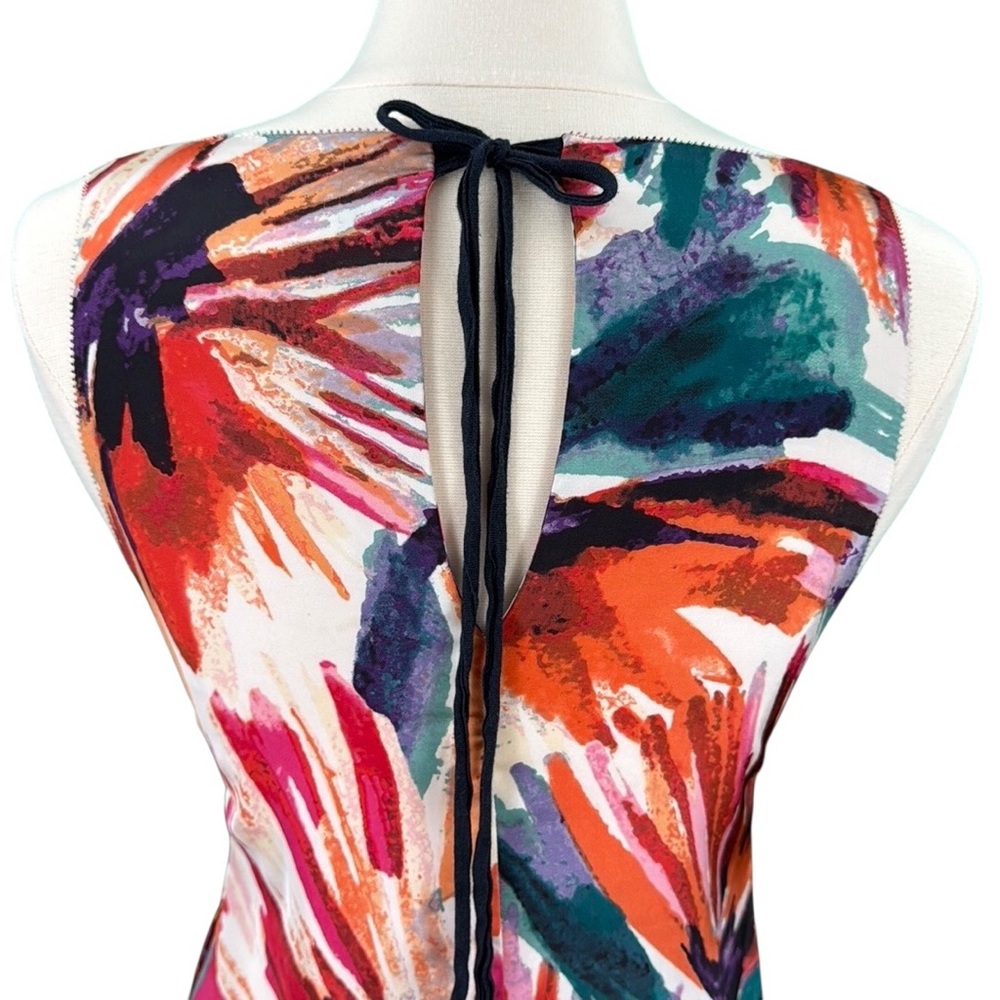 Ann Taylor Floral Watercolor Print Artsy Dressy Boho Tie Back Sleeveless Blouse - Picture 9 of 16